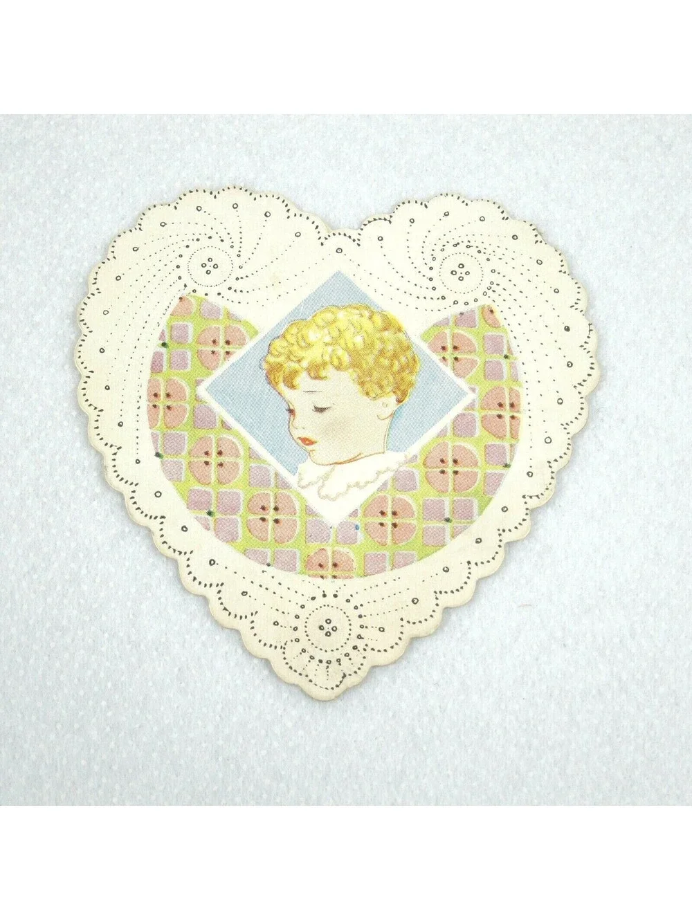 Vintage Valentine Card 1920s Cut-Out Heart Blonde Child Carrington Chicago USA